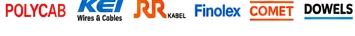 Polycab, KEI, RR Kabel, Finolex, Comet and Dowells logos