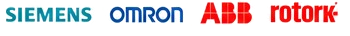 Siemens, Omron, ABB and Rotork logos